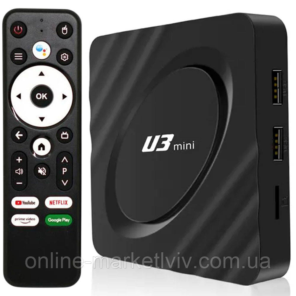 Приставка смарт ТВ 4/32GB, 1080P, WIFI + Пульт, U3 mini / Смарт приставка для телевізора / Андроїд приставка