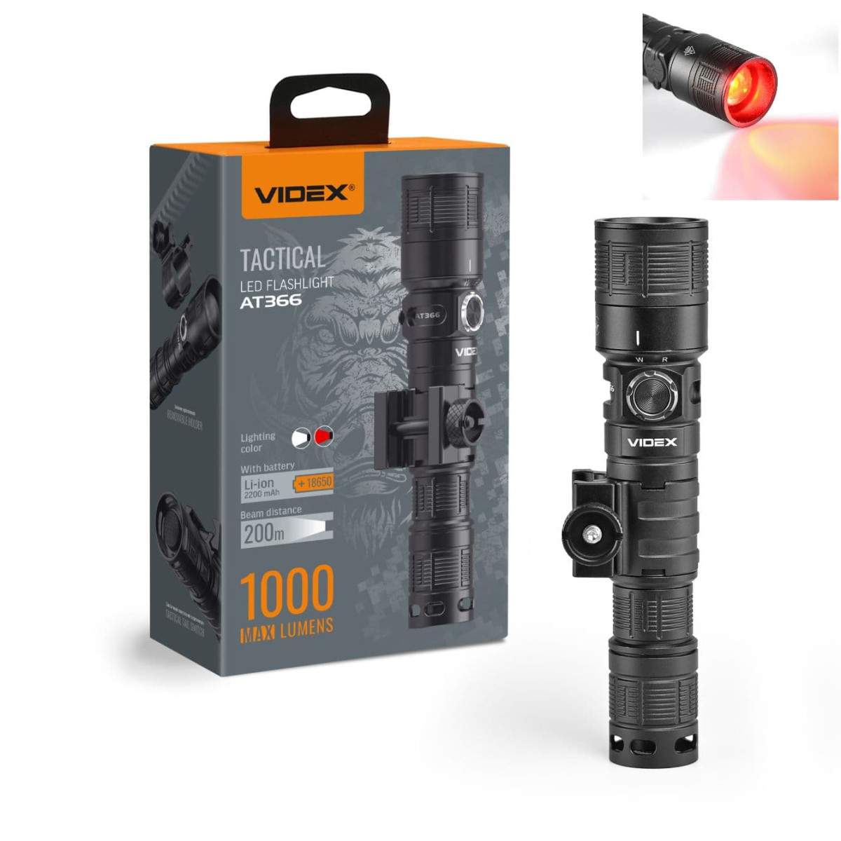 Тактичний акумуляторний ліхтарик VIDEX VLF-AT366 1000 Lm 5000 K