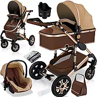 Детская коляска с автокреслом 3в1 KESSER 94 x 64 x 119 см коричневый с золотистым Германия