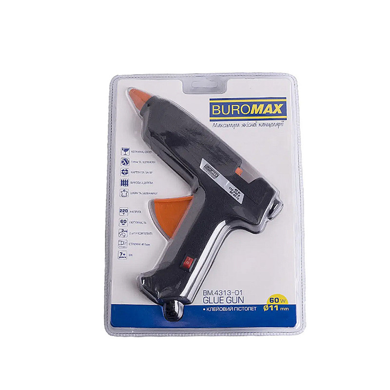 Пістолет для клейових стрижнів "Buromax" 11мм 60Вт №BM.4313-01(24)
