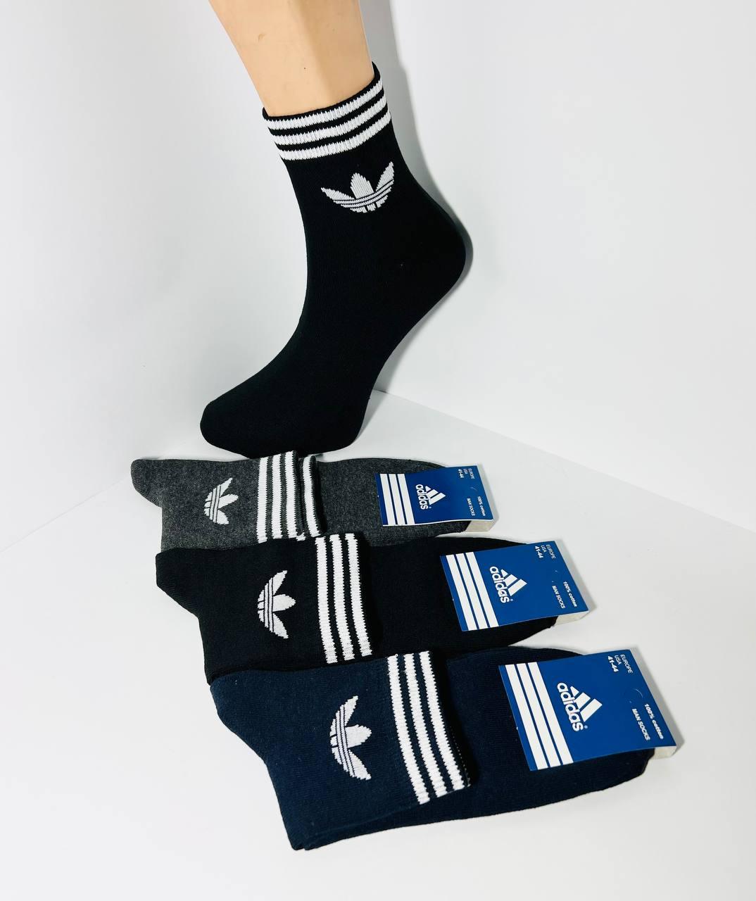 Шкарпетки чоловічі 12 пар демісезонні спортивні середні з бавовни Adidas розмір 41-44 темний мікс кольорів