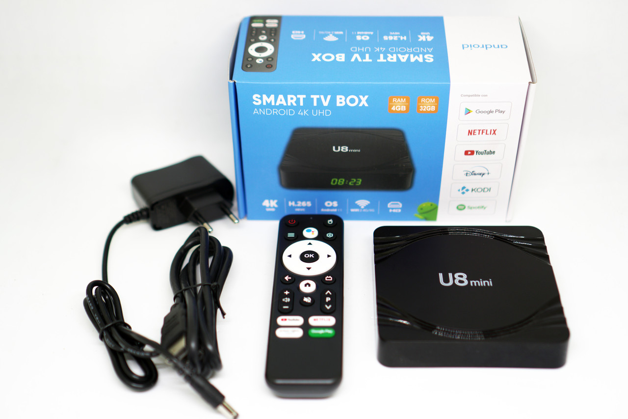Android смарт-тв приставка для телевізора 4Gb/32 GB Tv box U8 Mini Чорна