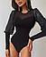 Ошатне жіноче боді з довгим рукавом чорне мікродайвінг із сіткою, розмір 42, 44, 46, 48, фото 3