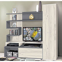 Стінка у вітальню Барі ДСП сірий шифер/дуб крафт білий 1950х490х1960 Модерн