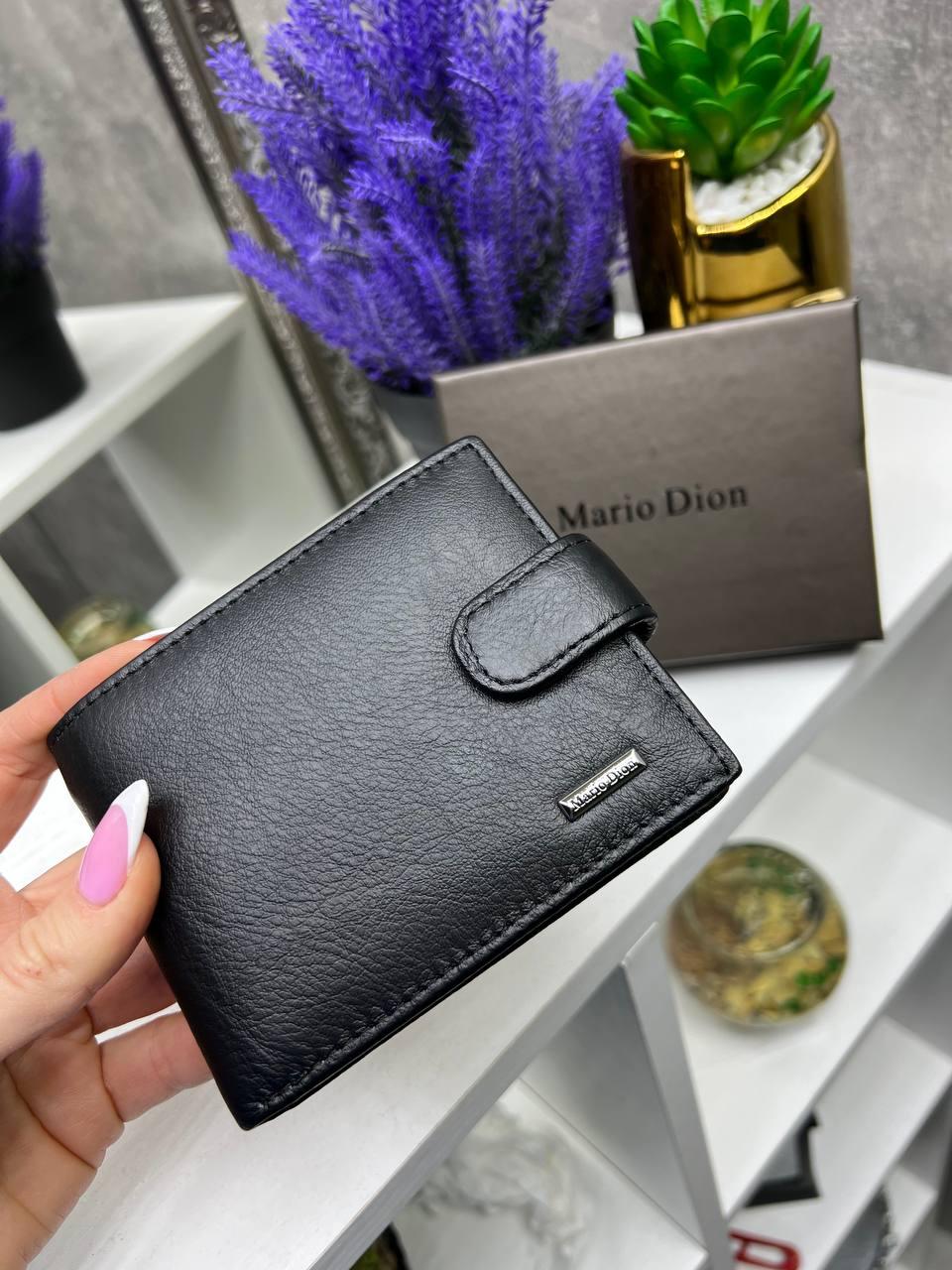 Чоловічий шкіряний гаманець портмоне на кнопці чорний натуральна шкіра