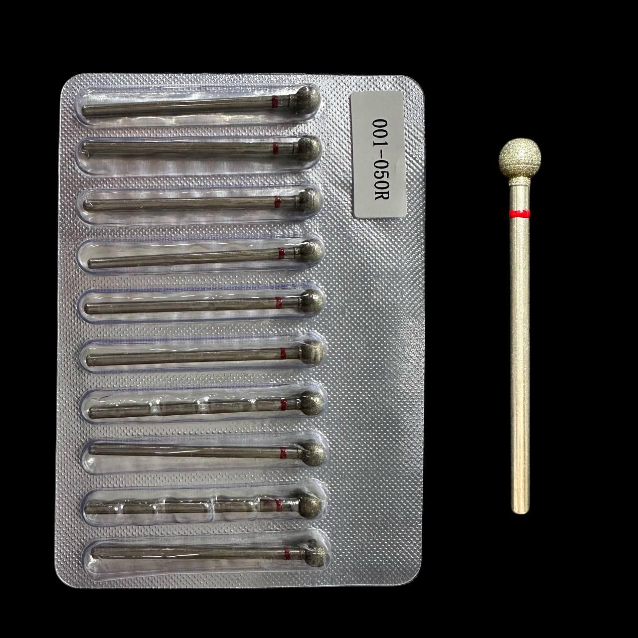 Фрези алмазні манікюрні в блістері 10 шт червона насічка (001-050R)