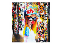 Аплікація пришивна різнокольорова "Дівчина графіті жуйка" 22×22,5 см