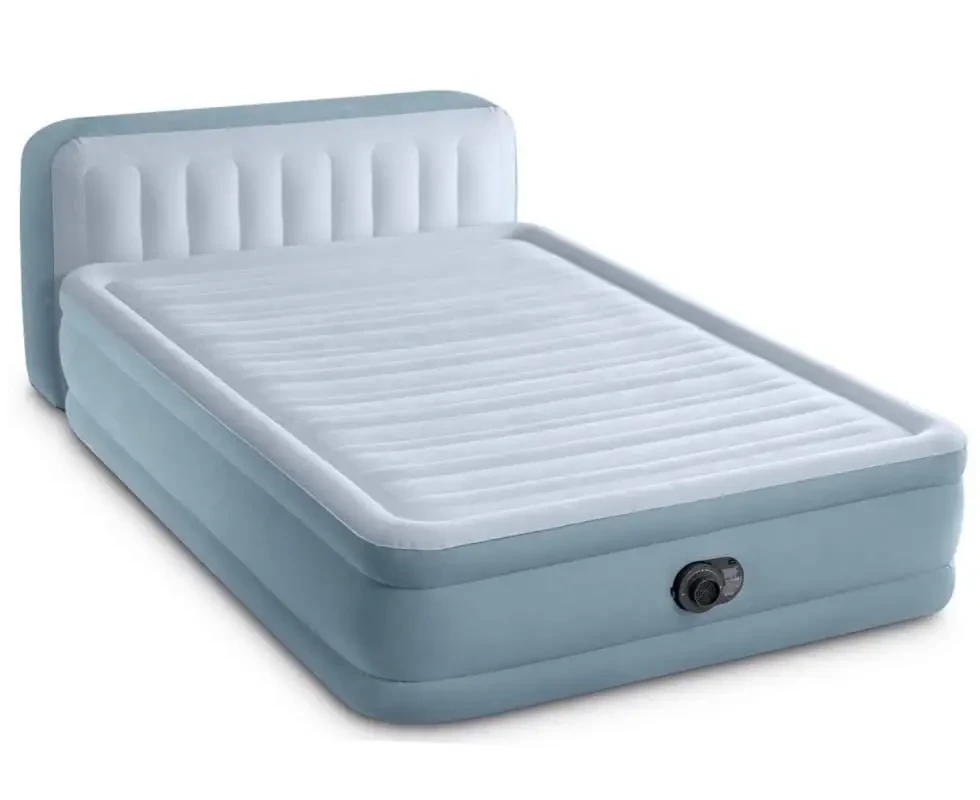 Надувне ліжко HEADBOARD AIRBED 152 Х 236 Х 46(86) см зі спинкою, вбудований насос 220 В, Intex 64950