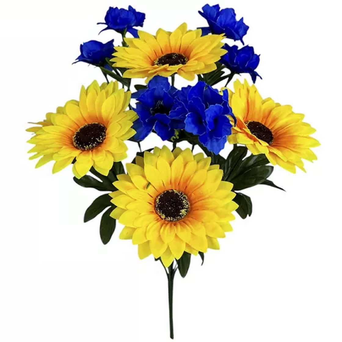 Штучні квіти букет соняшники з волошками 52 см (10 шт. у уп), фото 1