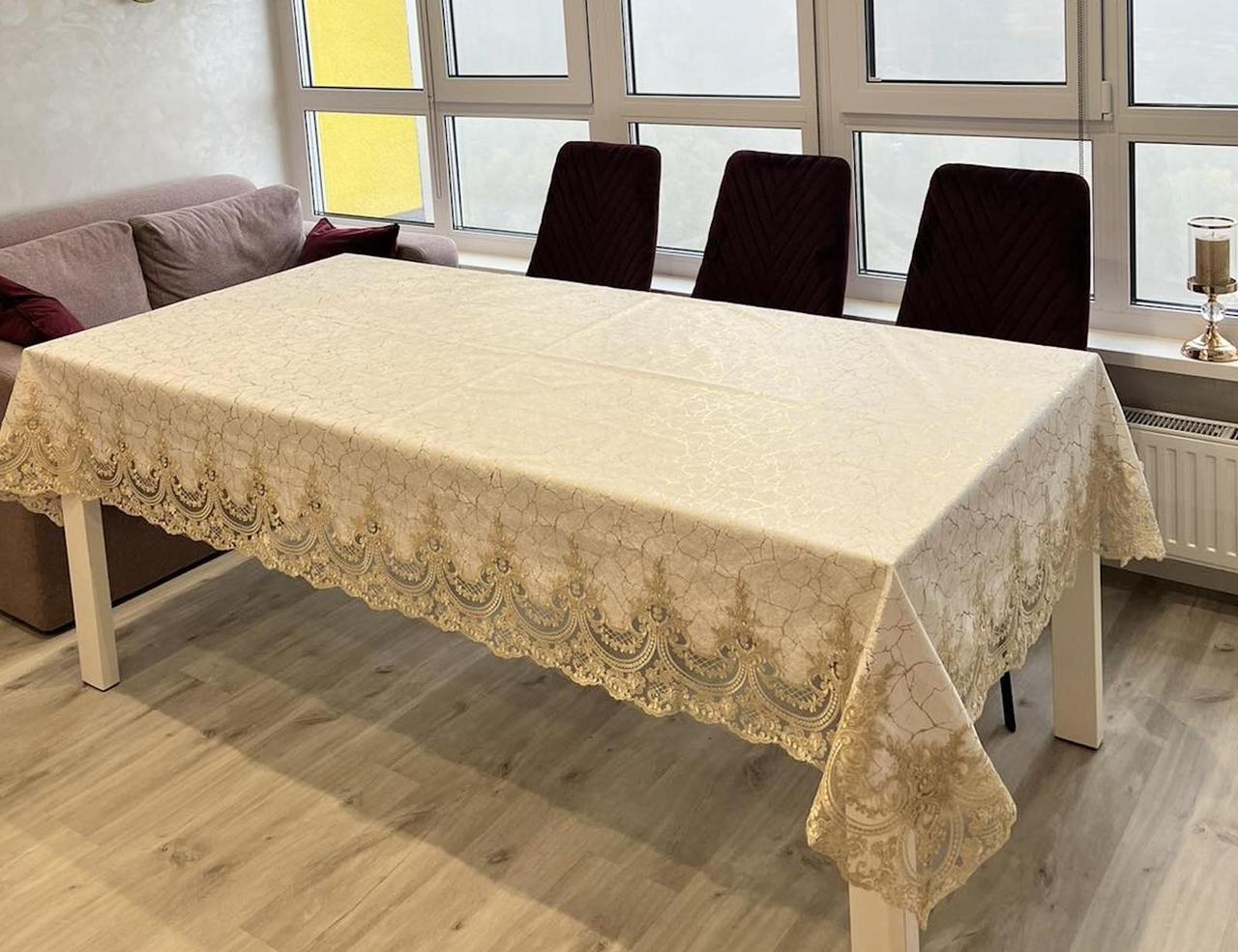Скатертина оксамит з мереживом мармурова прямокутна