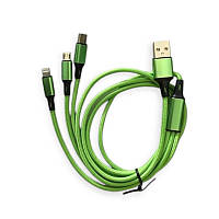Кабель для заряджання Armer USB - Micro USB, iPhone, Type-C 1м, зелений, круглий, ткан. обплет.