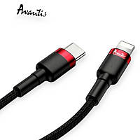 Кабель для заряджання Avantis Type-C - iPhone 1м, 2.0А чорний, круглий тканинне обплет. PD Cool 20W