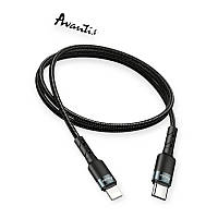 Кабель для заряджання Avantis Type-C - iPhone, 1м, 3.0А чорний, круглий ткан. обплетення QC PD 20W