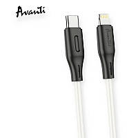 Кабель для заряджання Avantis Type-C - iPhone, 1м, 3.0А білий, круглий силіконове обплет., QC, 20W