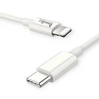 Кабель для заряджання Avantis Type-C - iPhone, 1м, 3.0А білий, круглий силіконове обплет., QC, 20W
