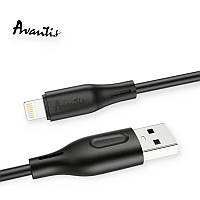 Кабель для заряджання Avantis USB - iPhone, 1м, чорний, круглий силіконове обплет.