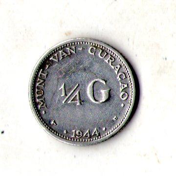Кюрасао › Королева Вільгельміна ¼ гульдена,1944 рік Срібло №3477