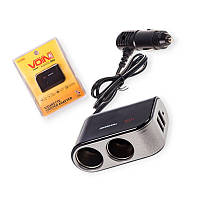 Розгалужувач прикурювача 2 вих. 5А, 60Вт, USB 2.1А, провід 0,60м, Євро VOIN