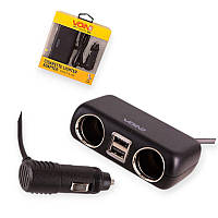 Розгалужувач прикурювача 2 вих. 10А, 120Вт, USB 2.4А, провід 0,87м, Євро VOIN