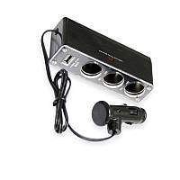 Розгалужувач прикурювача 3 вих. 5А, 60Вт, 1 USB 0.5А, провід 0,50м, Євро