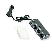 Розгалужувач прикурювача 3 вих. 10А, 120Вт, 2 USB 3.1А, провід 1,30м, Євро