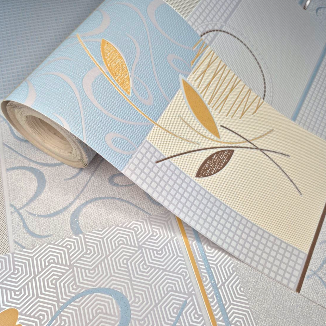 Шпалери вінілові на паперовій основі 53 см × 10,05 м Слов'янські Шпалери 356-03, блакитні з квітковим орнаментом, фото 1