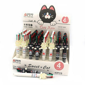 Ручка кулькова дитяча 4 кольори "Cat" 0,7 мм ADM-15285
