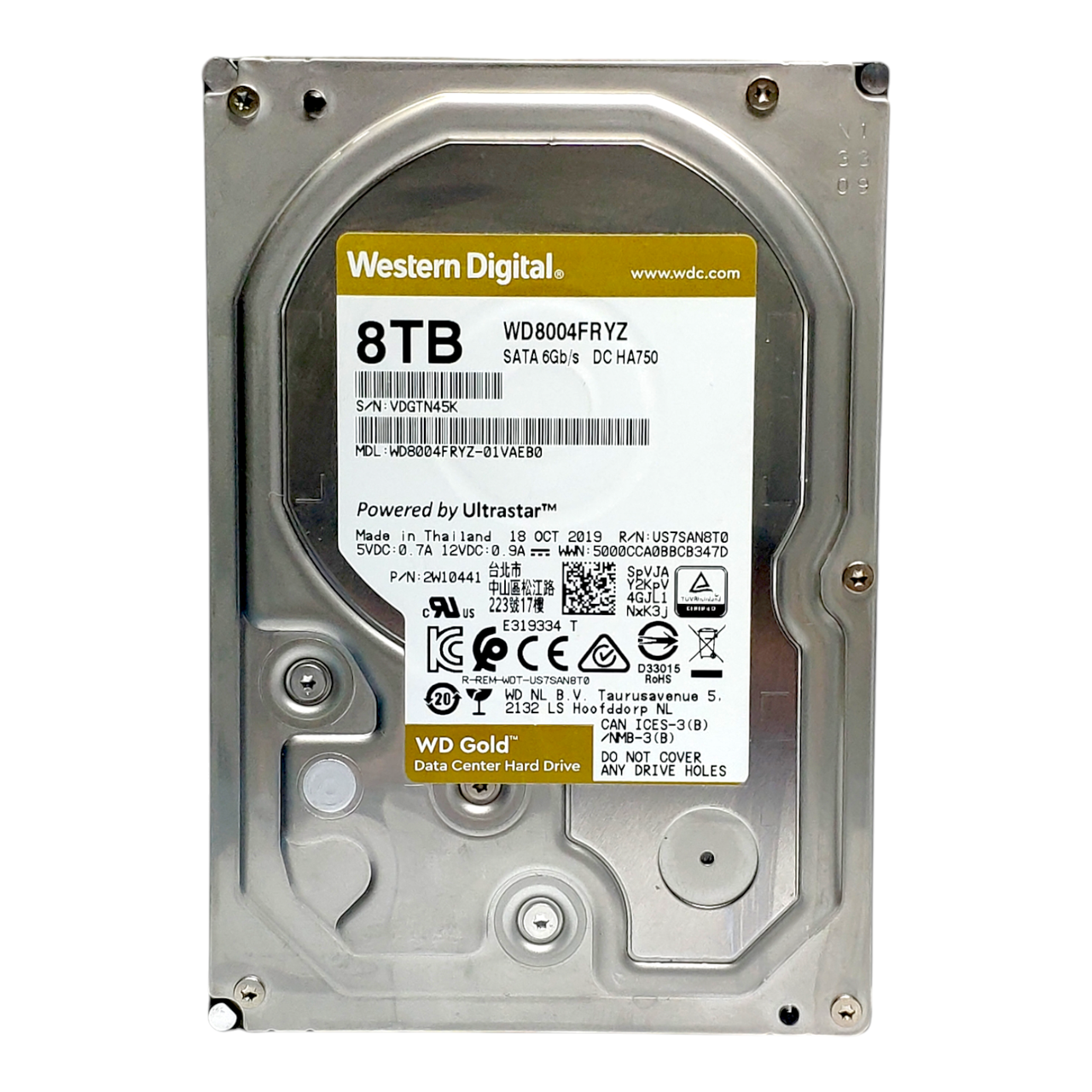 Жорсткий диск HDD 8TB 7200rpm 256MB SATA III 3.5 WD Gold WD8004FRYZ корпоративний клас