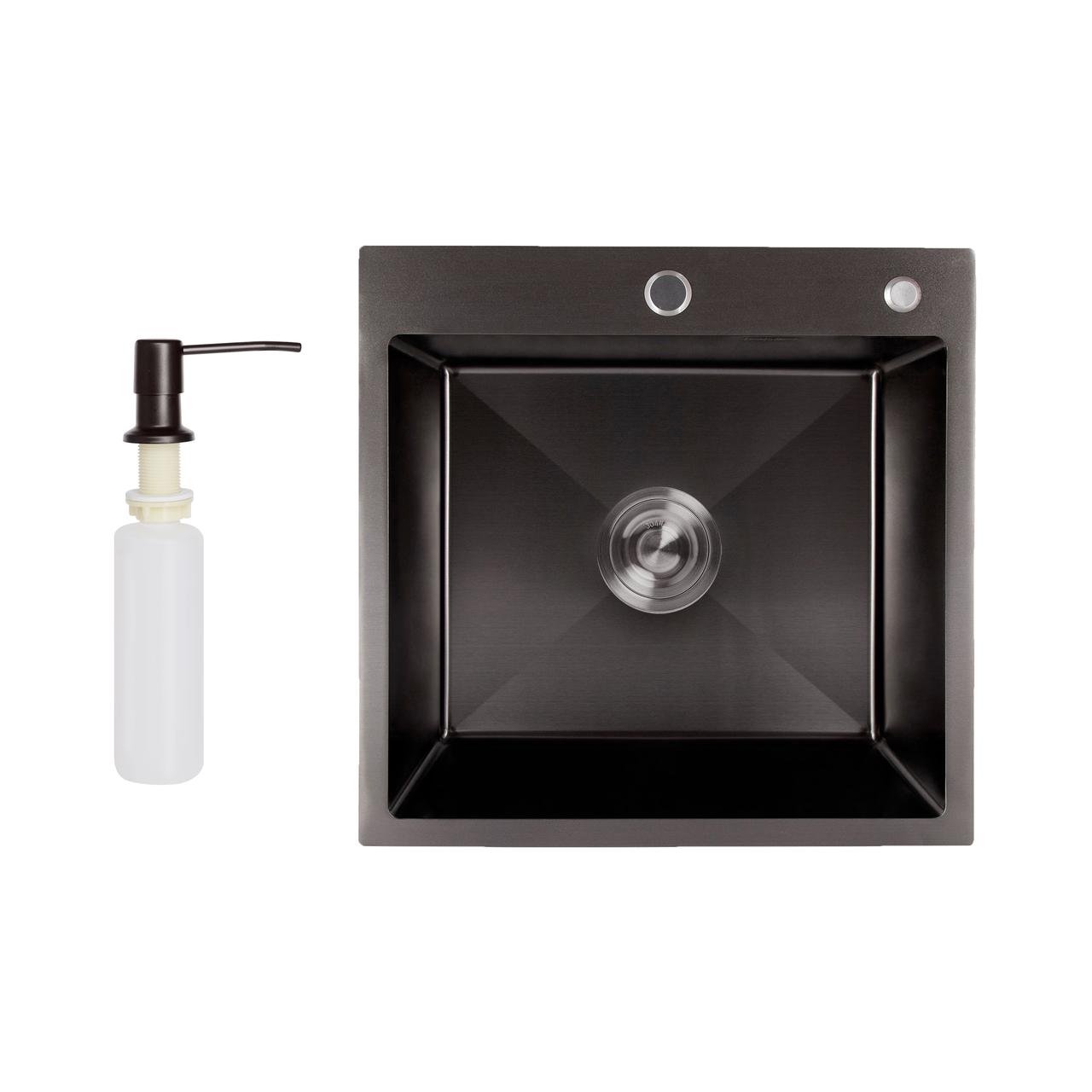 Мийка для кухні інтегрована Lidz Handmade H5050B (LDH5050BPVD43619) Brushed Black PVD 3,0/1,0 мм Зроби це - Vdalo