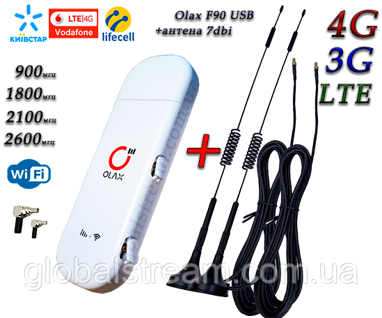 Мобільний модем 4G LTE 3G Wi-Fi роутер Olax F90 USB (KS, VD, Life) + 2 антени 4G на 7db магніт
