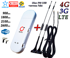 Мобільний модем 4G LTE 3G Wi-Fi роутер Olax F90 USB (KS, VD, Life) + 2 антени 4G на 7db магніт
