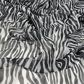 Сітка стрейчева принт Зебра білий із чорним