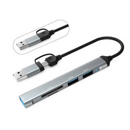 Концентратор Dynamode 5-in-1 USB Type-C/Type-A to 1хUSB3.0, 2xUSB 2.0, card-reader SD/MicroSD (DM-UH-514) - оригінал