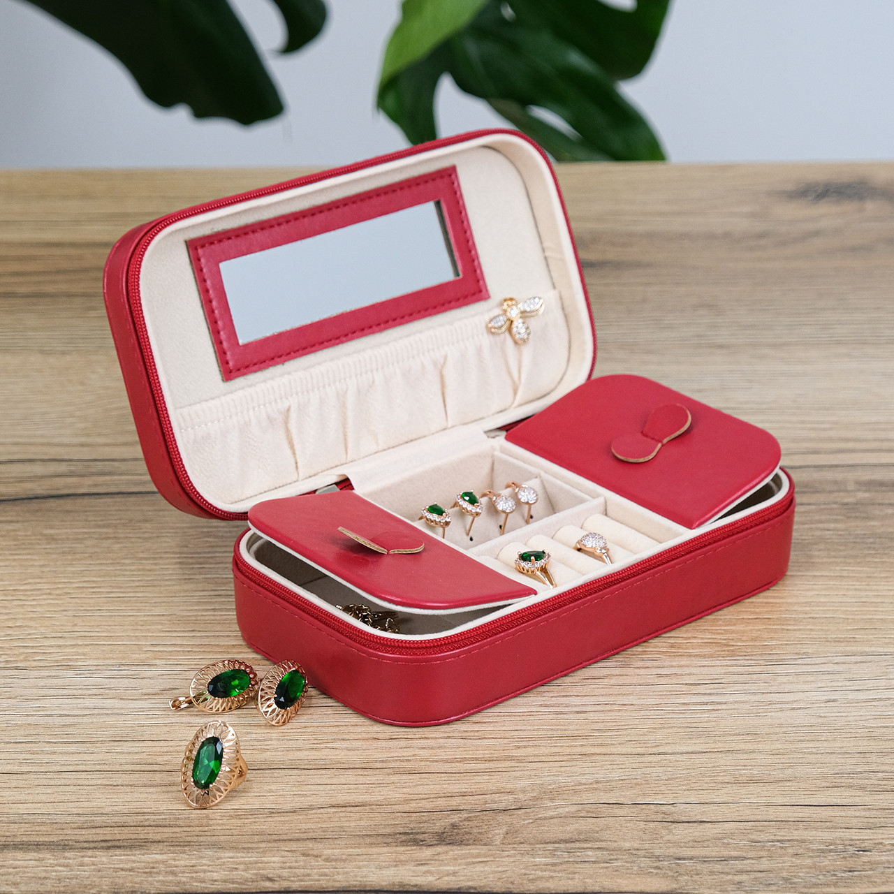 Скринька для прикрас з дзеркалом, екошкіра червона 18*10*5.5 см Гранд Презент JZ-038-2, фото 1