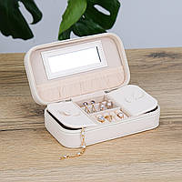 Скринька для прикрас з дзеркалом, екошкіра бежева 18*10*5.5 см Гранд Презент JZ-038-3
