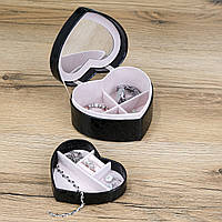 Шкатулка для прикрас з дзеркалом у формі серця, екошкіра чорна 14*12.5*7 см Гранд Презент JZ-011-3