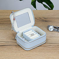 Шкатулка з дзеркалом для прикрас, двостороння, екошкіра блакитна 11.5*8.5*5 см Гранд Презент JZ-006-2