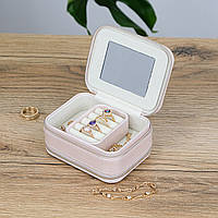 Шкатулка з дзеркалом для прикрас, двостороння, екошкіра пудра 11.5*8.5*5 см Гранд Презент JZ-006-1