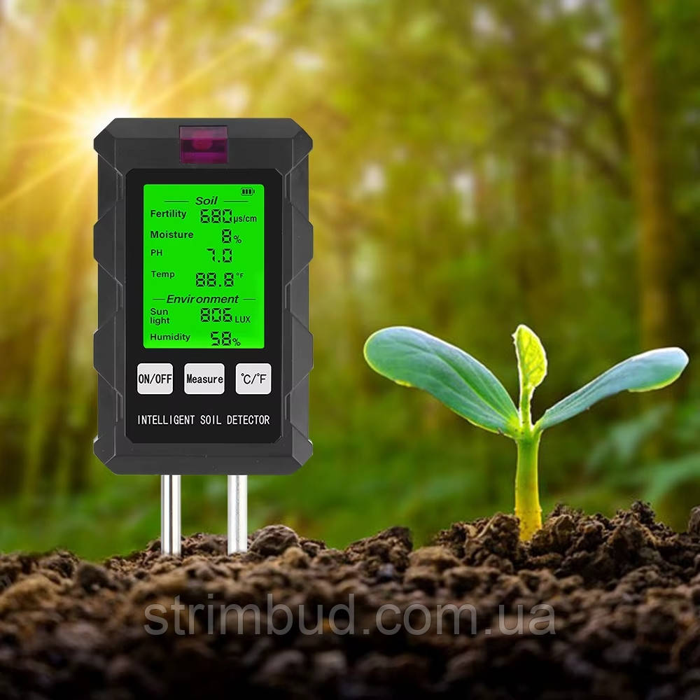 Цифровий аналізатор грунту 6 в 1 YR371 (pH, температура, освітленість, родючість, вологість грунту та повітря), фото 1