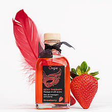 Набір для масажу Orgie — Sexy Therapy Strawberry (100 мл), їстівне розігрівальне мастило + пір'їнка