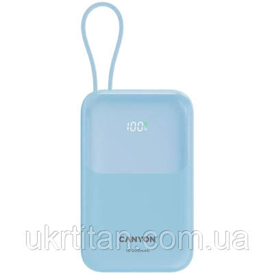 Оригінал! Батарея універсальна Canyon 10000mAh OnPower 101 PD/22.5W built-in cable Blue (CNS-CPB101BL) - Вища Якість!, фото 1