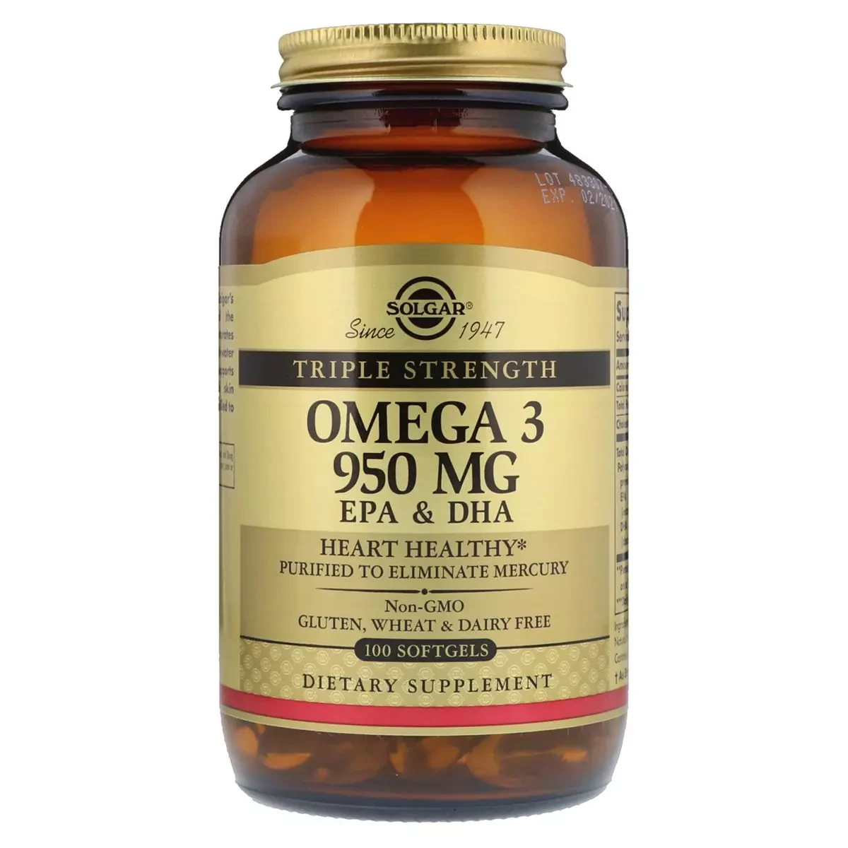 Риб'ячий жир, Омега 3 (Omega-3 (EPA, DHA), Solgar, потрійна сила, 950 мг, 100 капсул