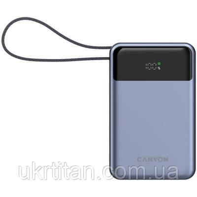 Оригінал! Батарея універсальна Canyon 20000mAh OnPower 600 PD/65W built-in cable Dark Grey (CNS-CPB600DG) - Вища Якість!, фото 1