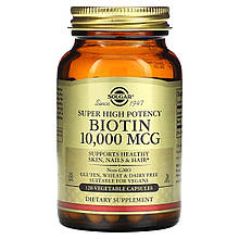 Біотин, Biotin, Solgar, надвисока ефективність, 10000 мкг, 120 рослинних капсул