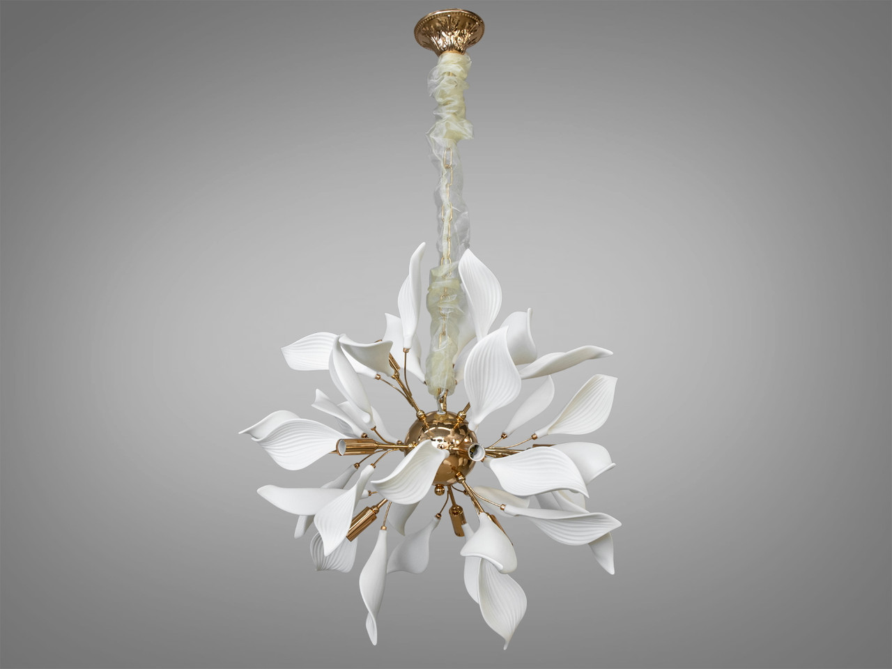 Підвісна керамічна люстра в зал, золото, 12 ламп 7172-12P GD