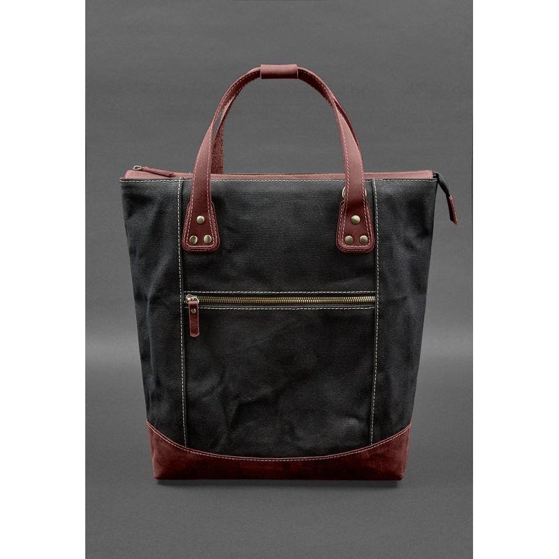 Сумка-рюкзак з канвасу та натуральної бордової шкіри 4687181, фото 1