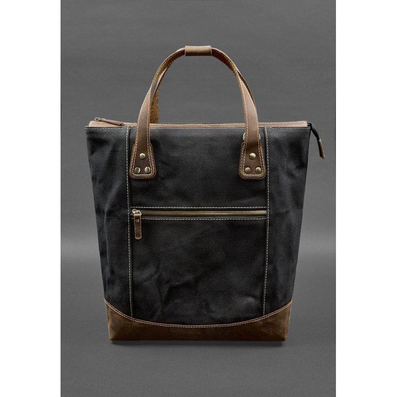 Сумка-рюкзак з канвасу та натуральної темно-коричневої шкіри 4614399