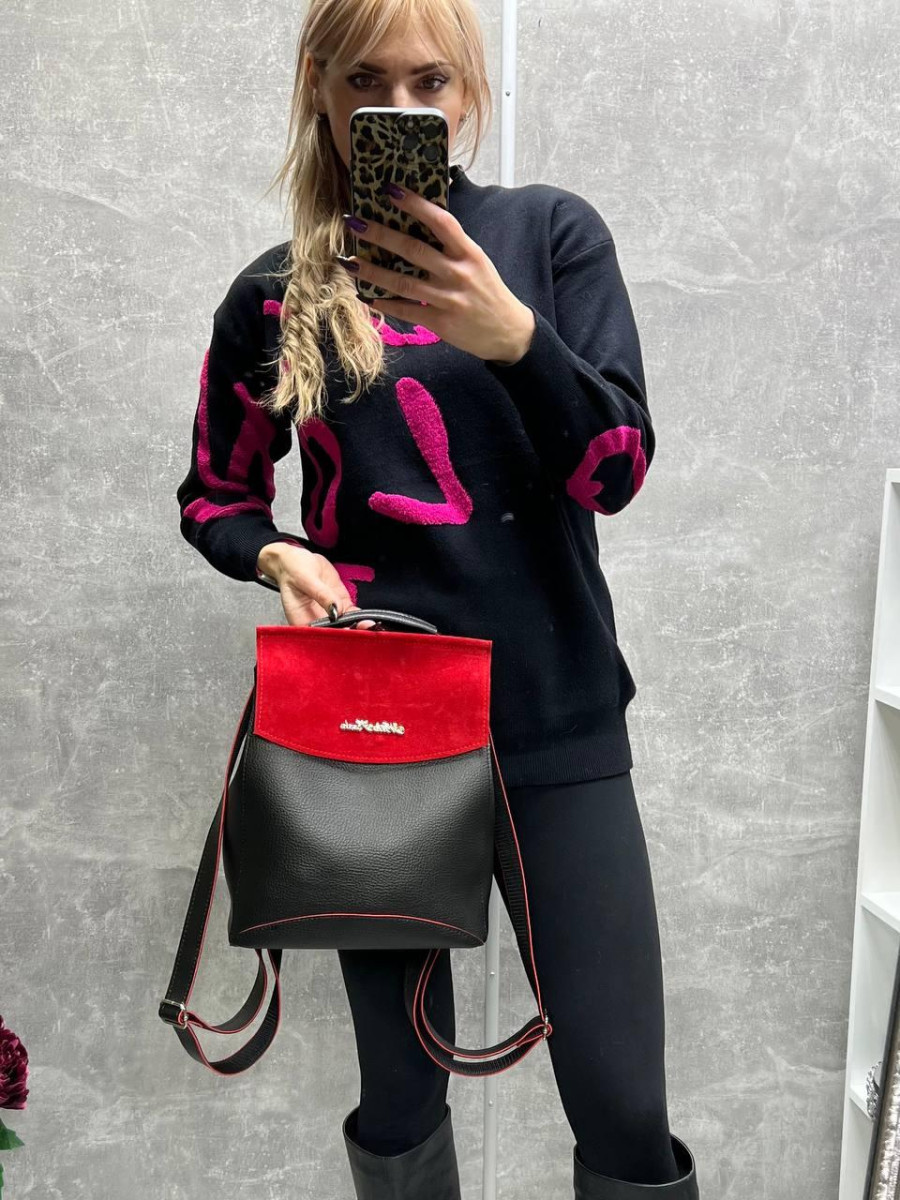 Сумка-рюкзак. Натуральна замша. Червоний — великий рюкзак-трансформер під клапаном — школа, інститут (2031) 4995119