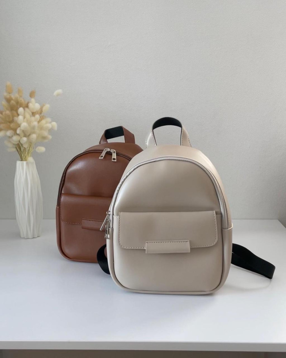 БЕЖ ТАУП — якісний, фабричний, заокруглений рюкзак із металевою фурнітурою, з кишенею спереду (Луцьк, 779) 5012573