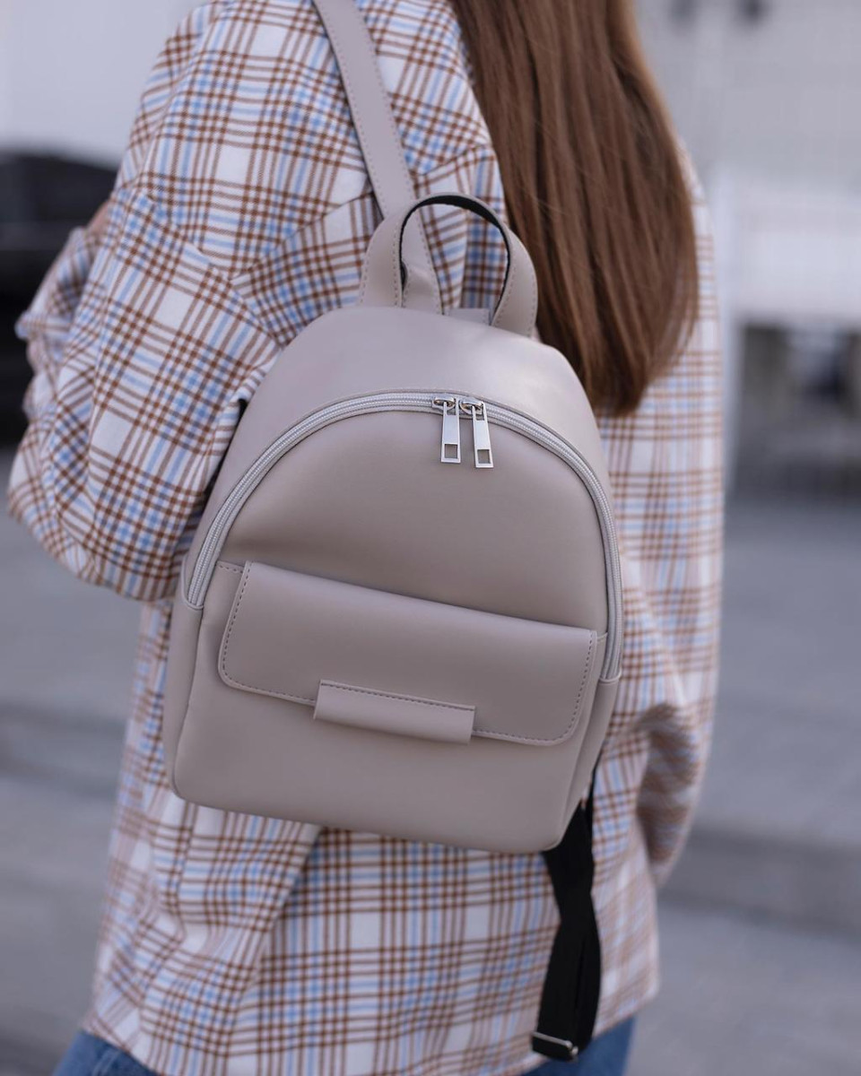 ДИМЧАТИЙ (темний беж) — якісний, фабричний, заокруглений рюкзак із металевою фурнітурою, з кишенею спереду (Луцьк, 779) 5012574